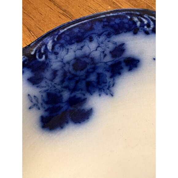 Antique New Wharf Pottery Bowl England Semi-Porcelain Waldorf Flow Blue 9" - Picture 4 of 13